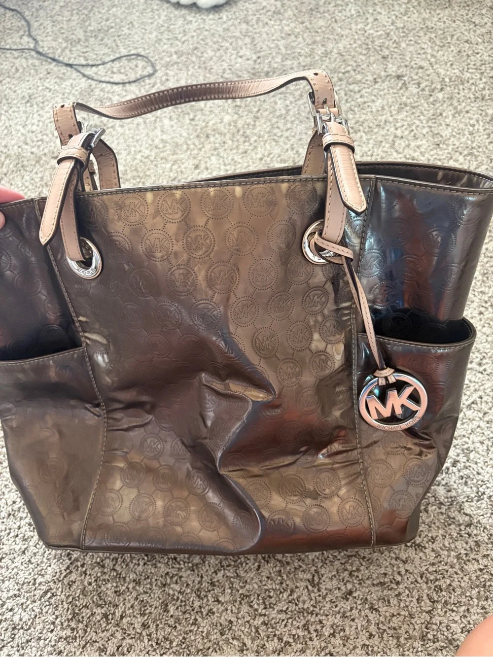Michael Kors Metallic Bronze Logo Tote with MK Charm